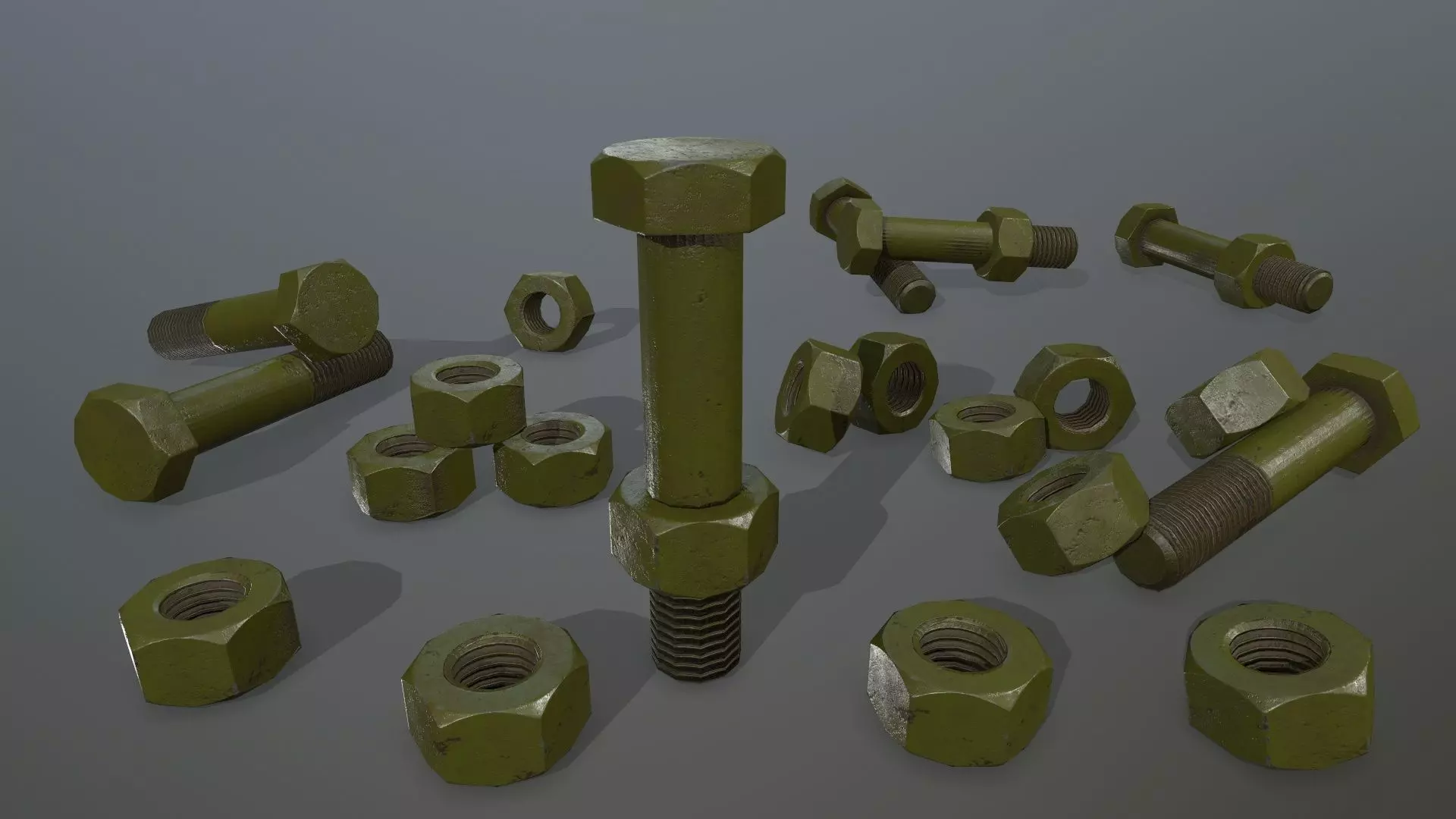 Bolts bolt and nut Low-poly 3D model_0