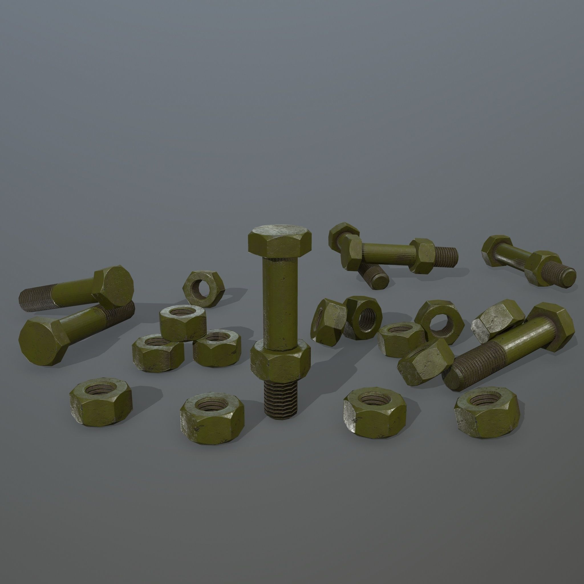 Bolts bolt and nut Low-poly 3D model_1