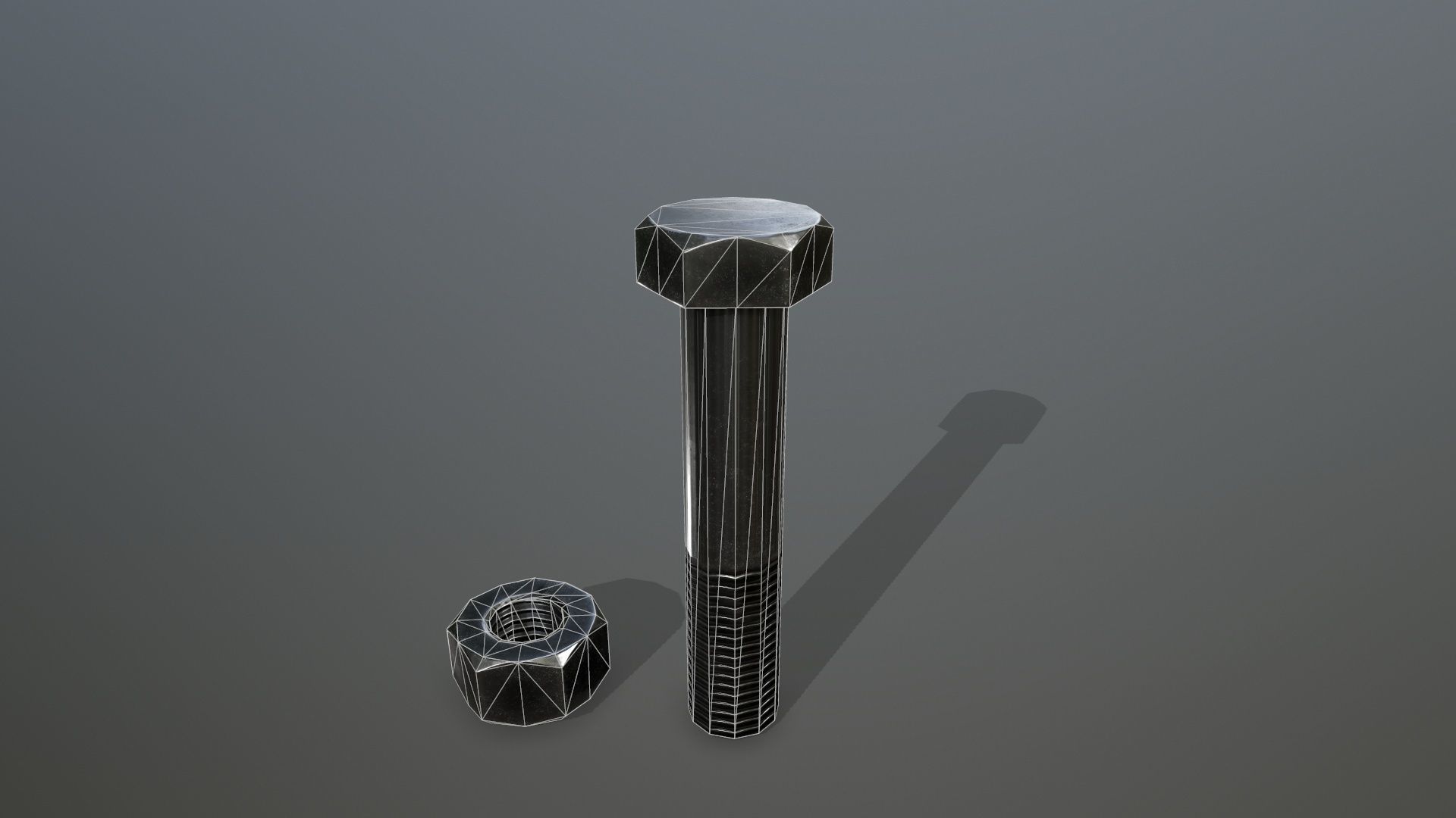 Bolts screw and nut Low-poly 3D model_3