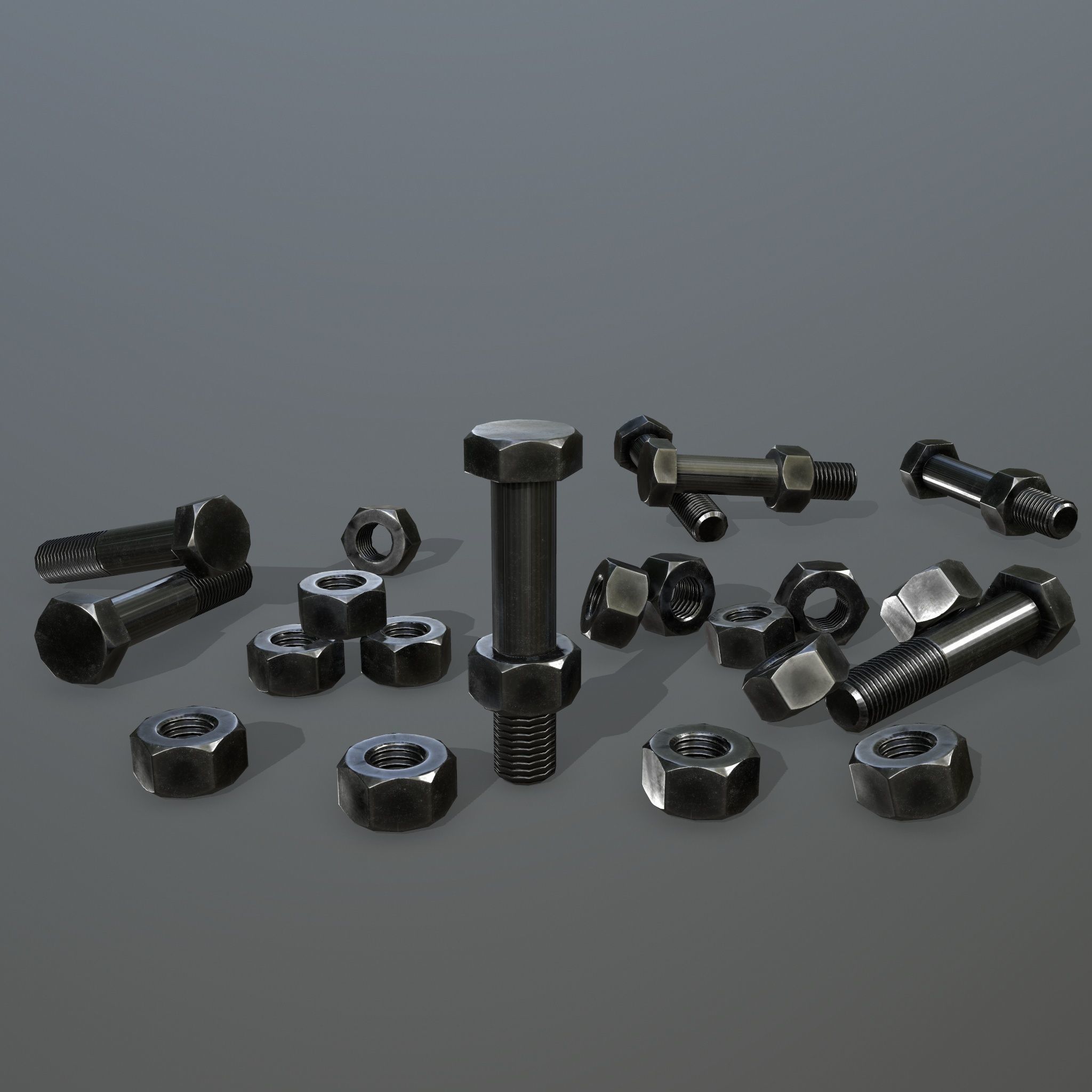 Bolts screw and nut Low-poly 3D model_1