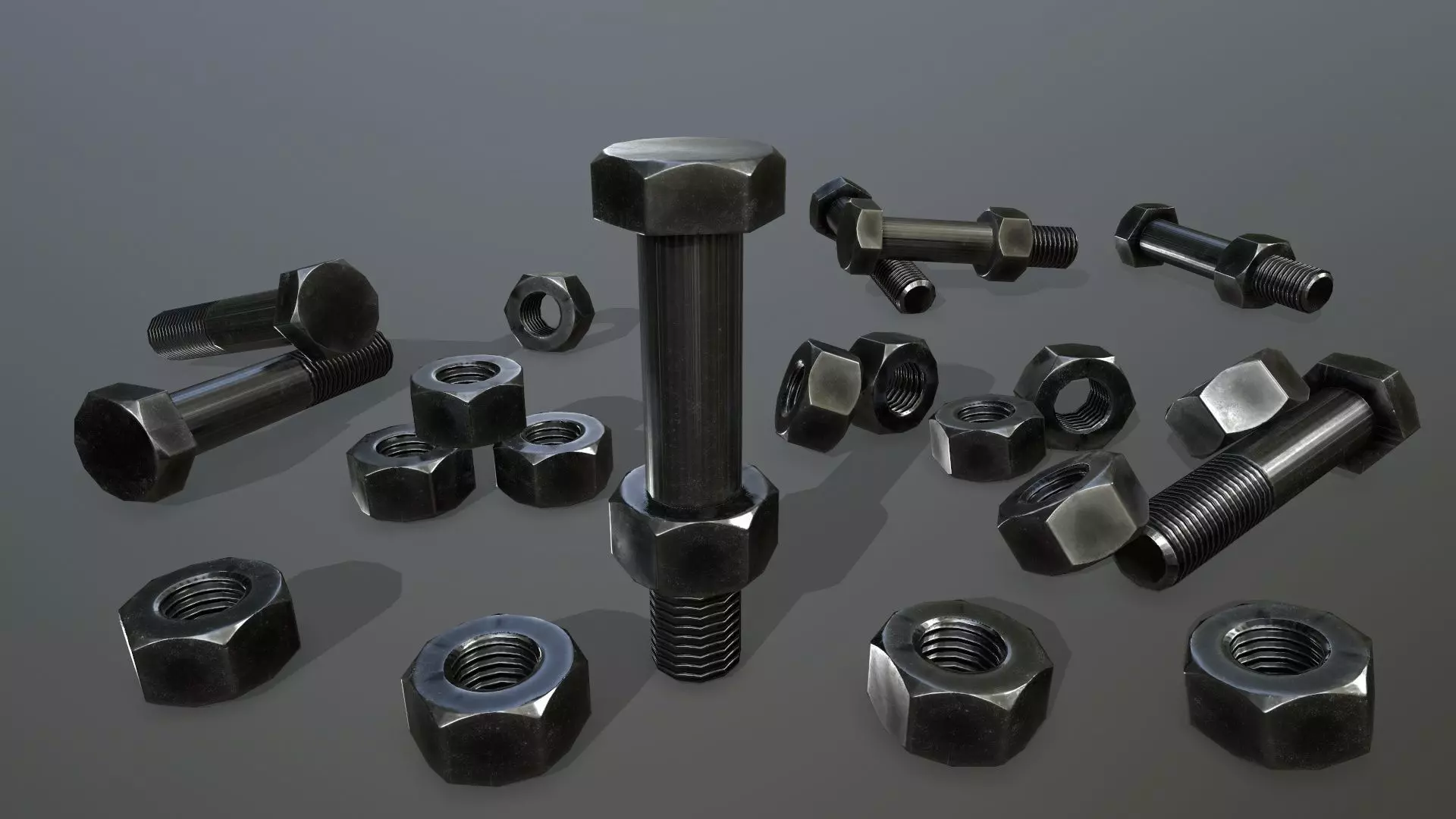 Bolts screw and nut Low-poly 3D model_0