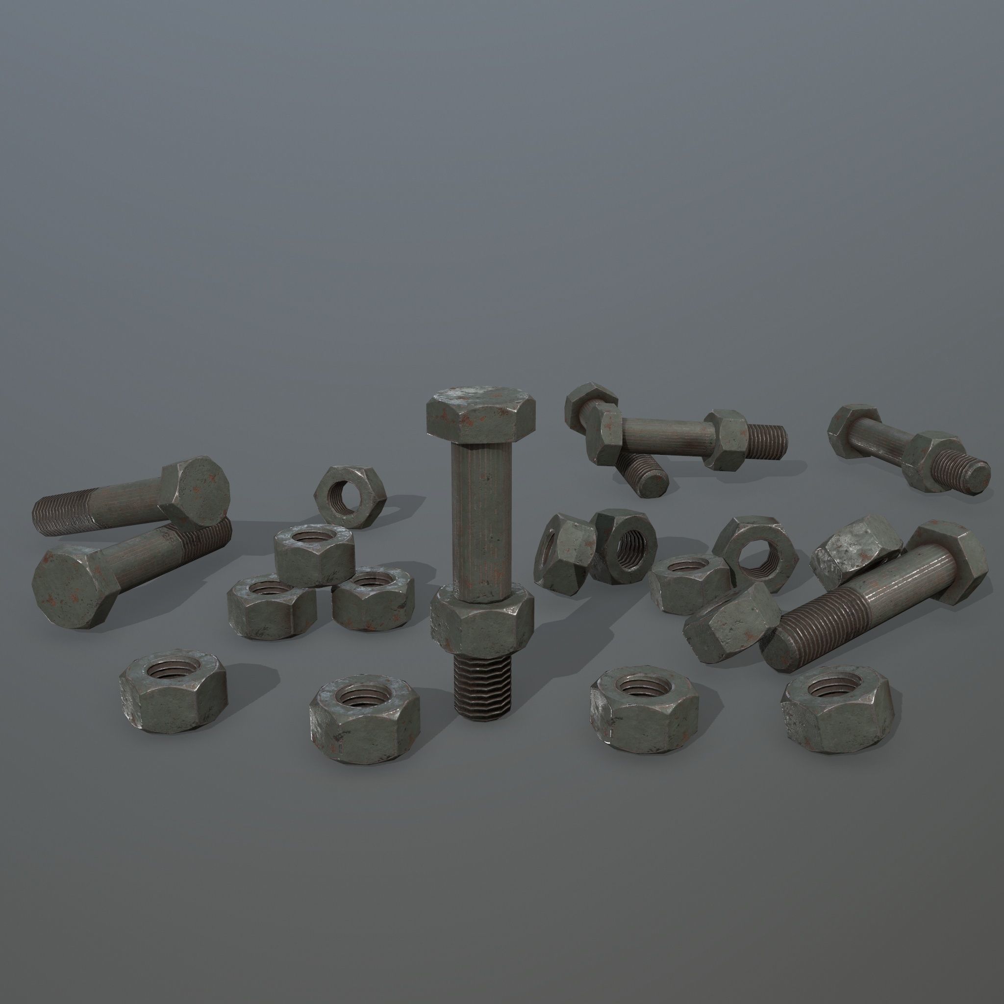 Bolts bolt and nut Low-poly 3D model_1