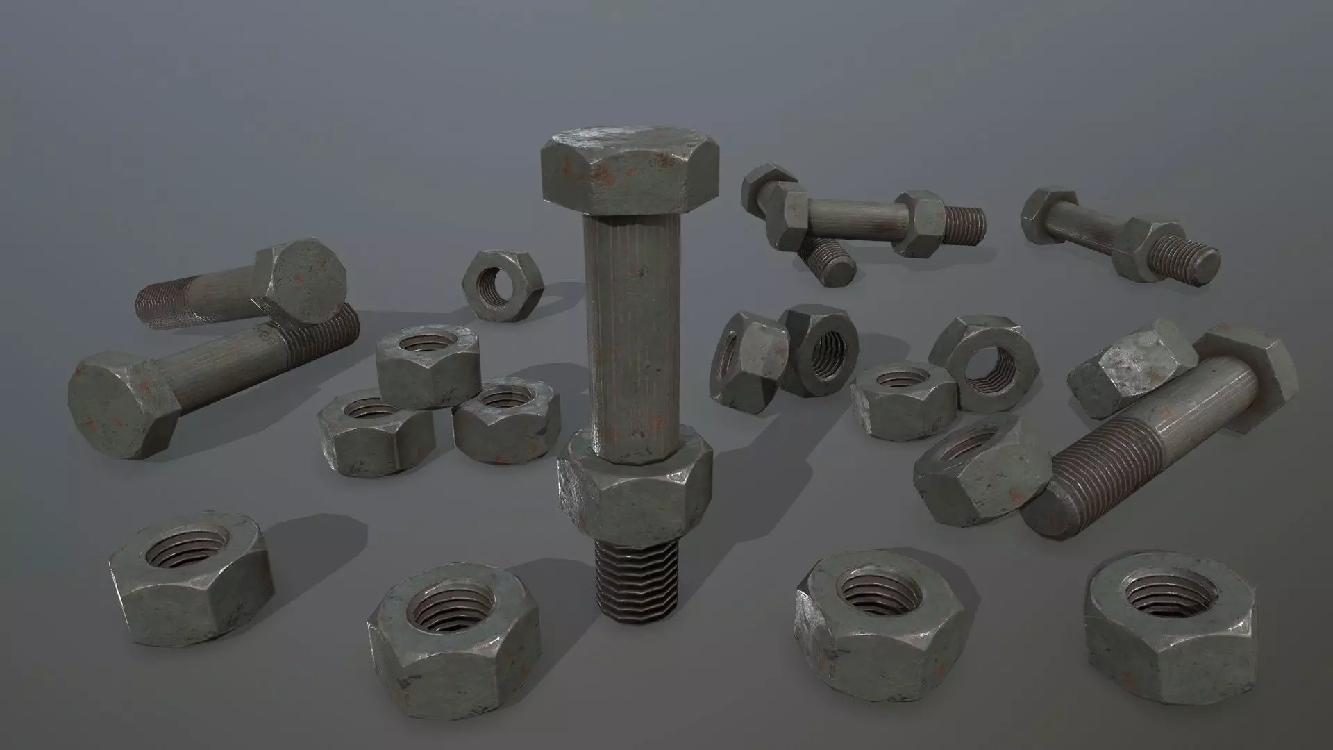 Bolts bolt and nut Low-poly 3D model_0