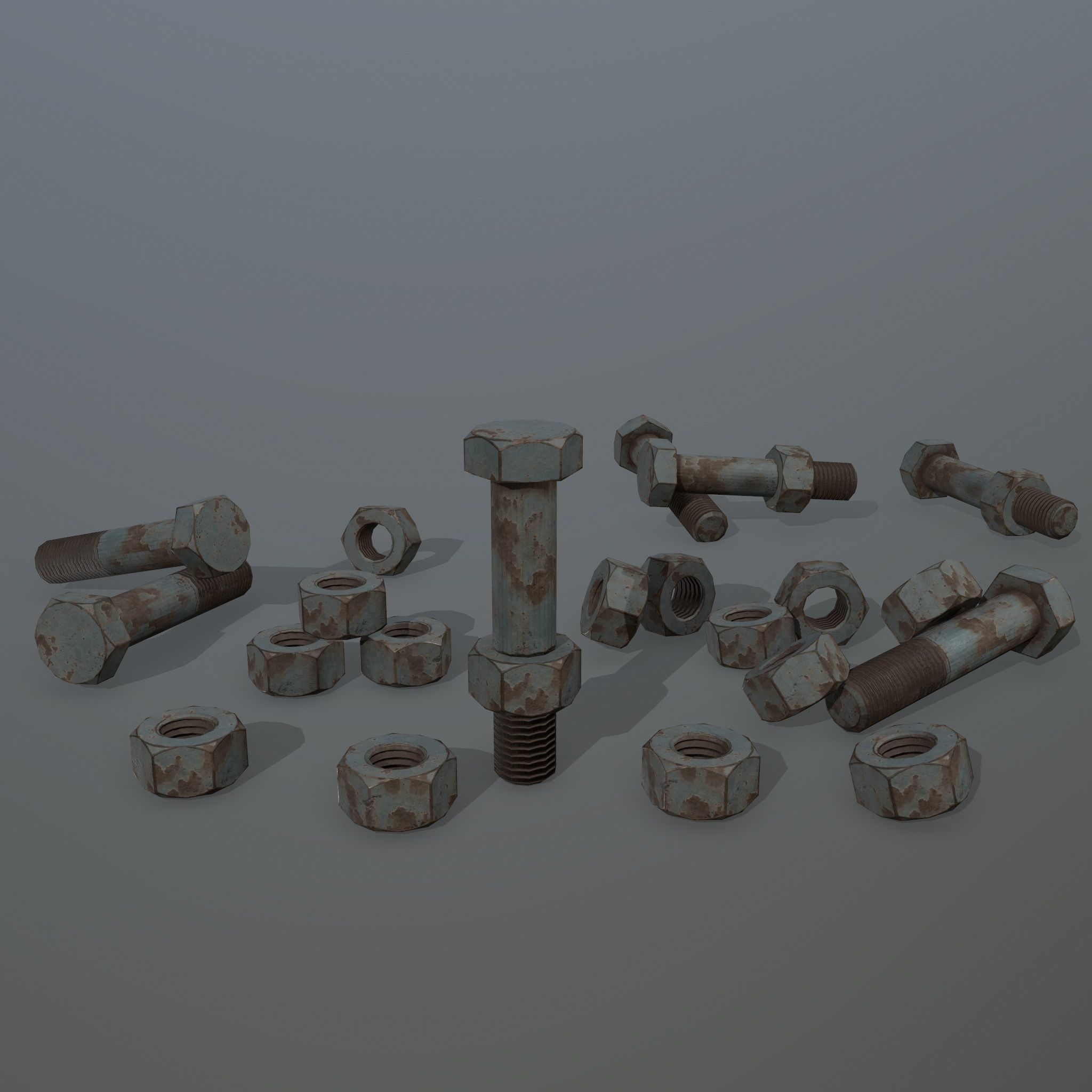 Bolts bolt and nut Low-poly 3D model_1