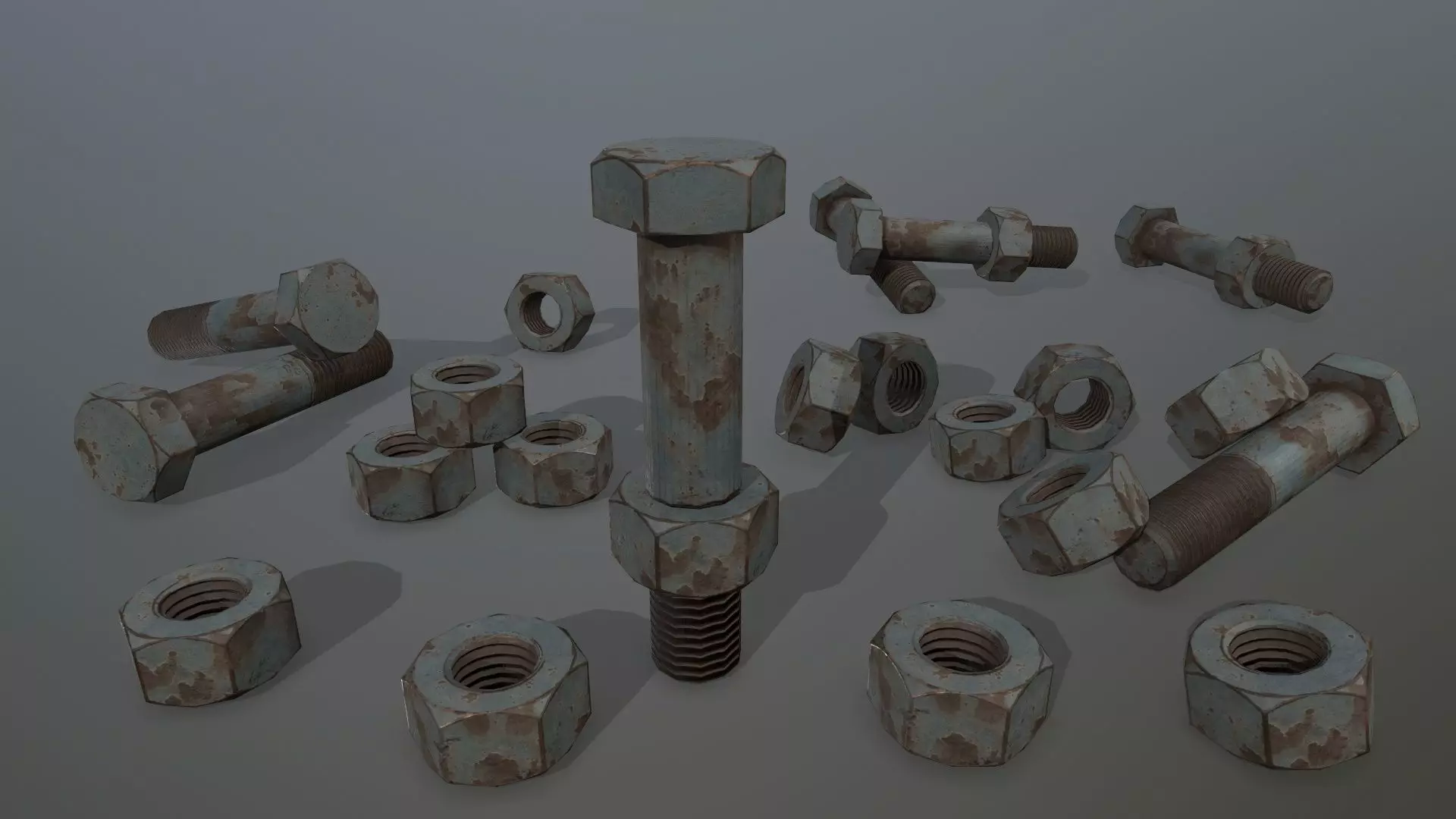 Bolts bolt and nut Low-poly 3D model_0