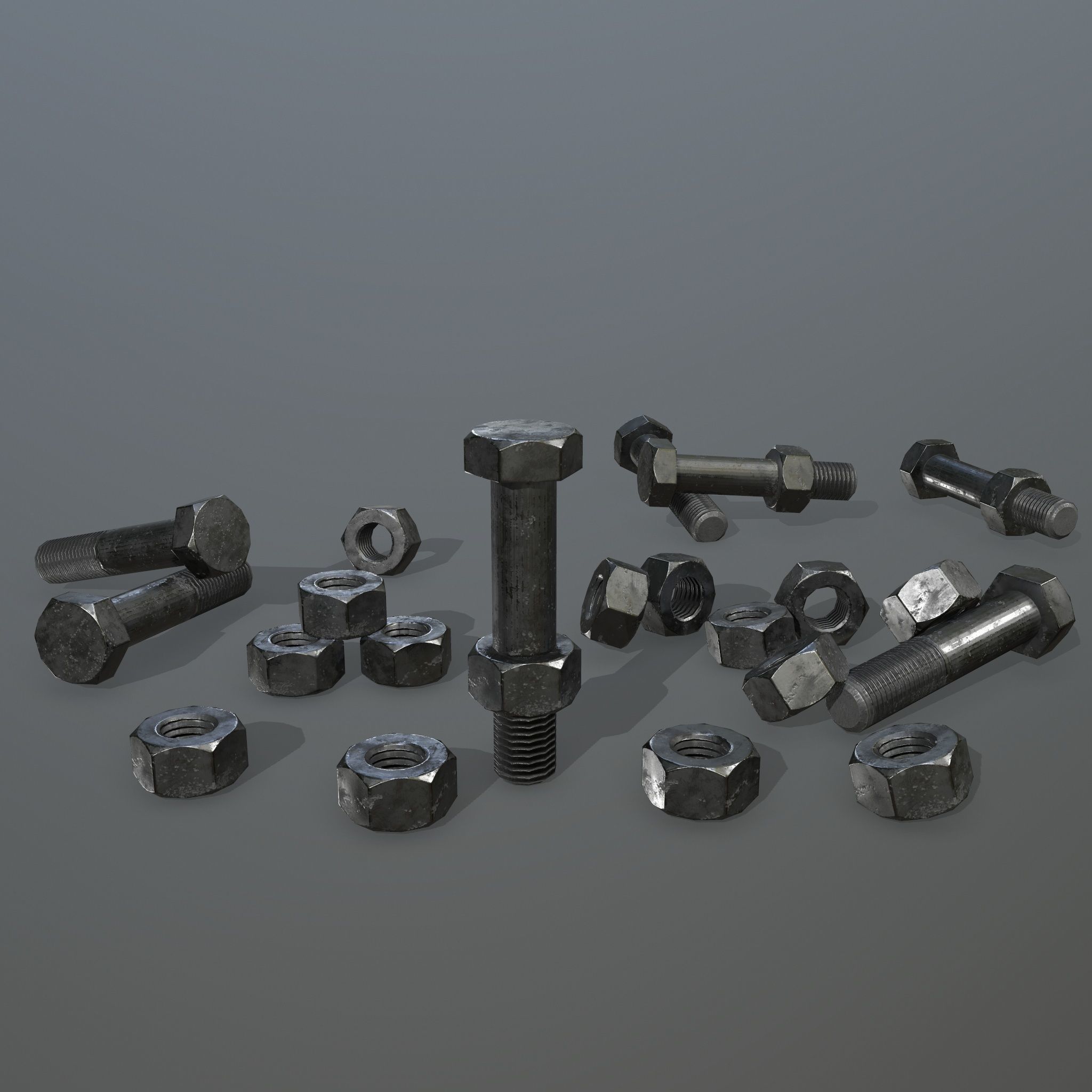 Bolts bolt and nut Low-poly 3D model_1
