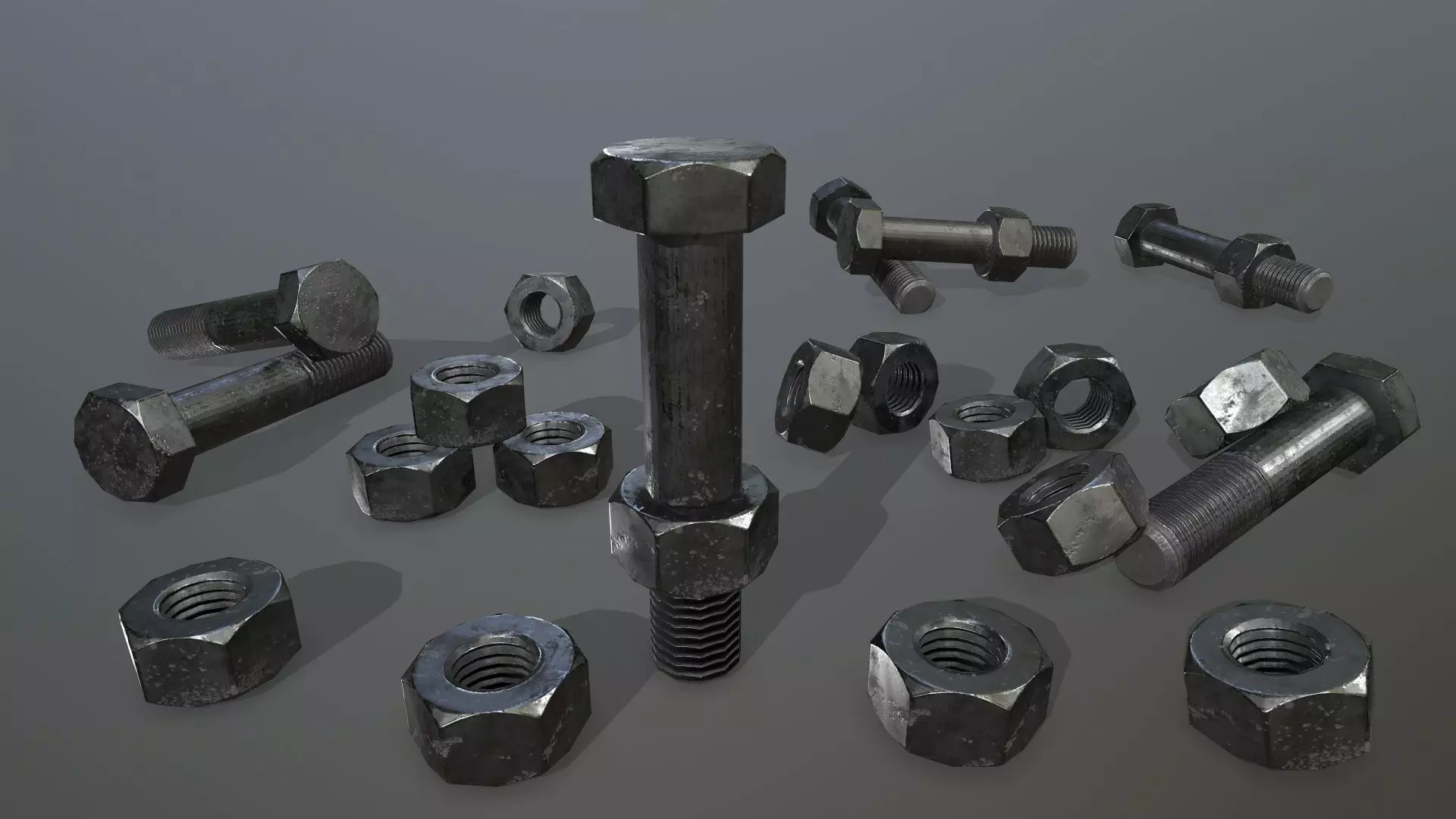 Bolts bolt and nut Low-poly 3D model_0
