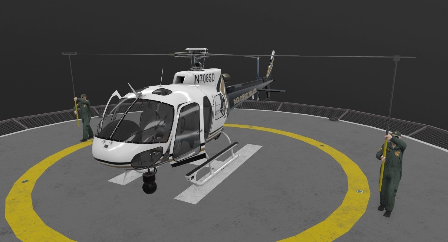  AS-350 San Diego Police Animated Low-poly 3D model_14