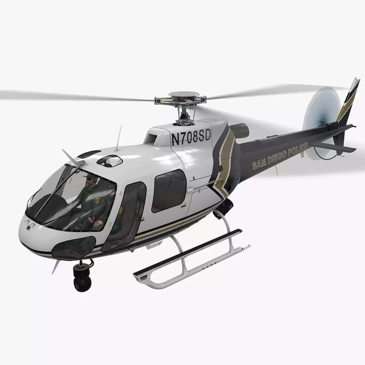  AS-350 San Diego Police Animated Low-poly 3D model_0