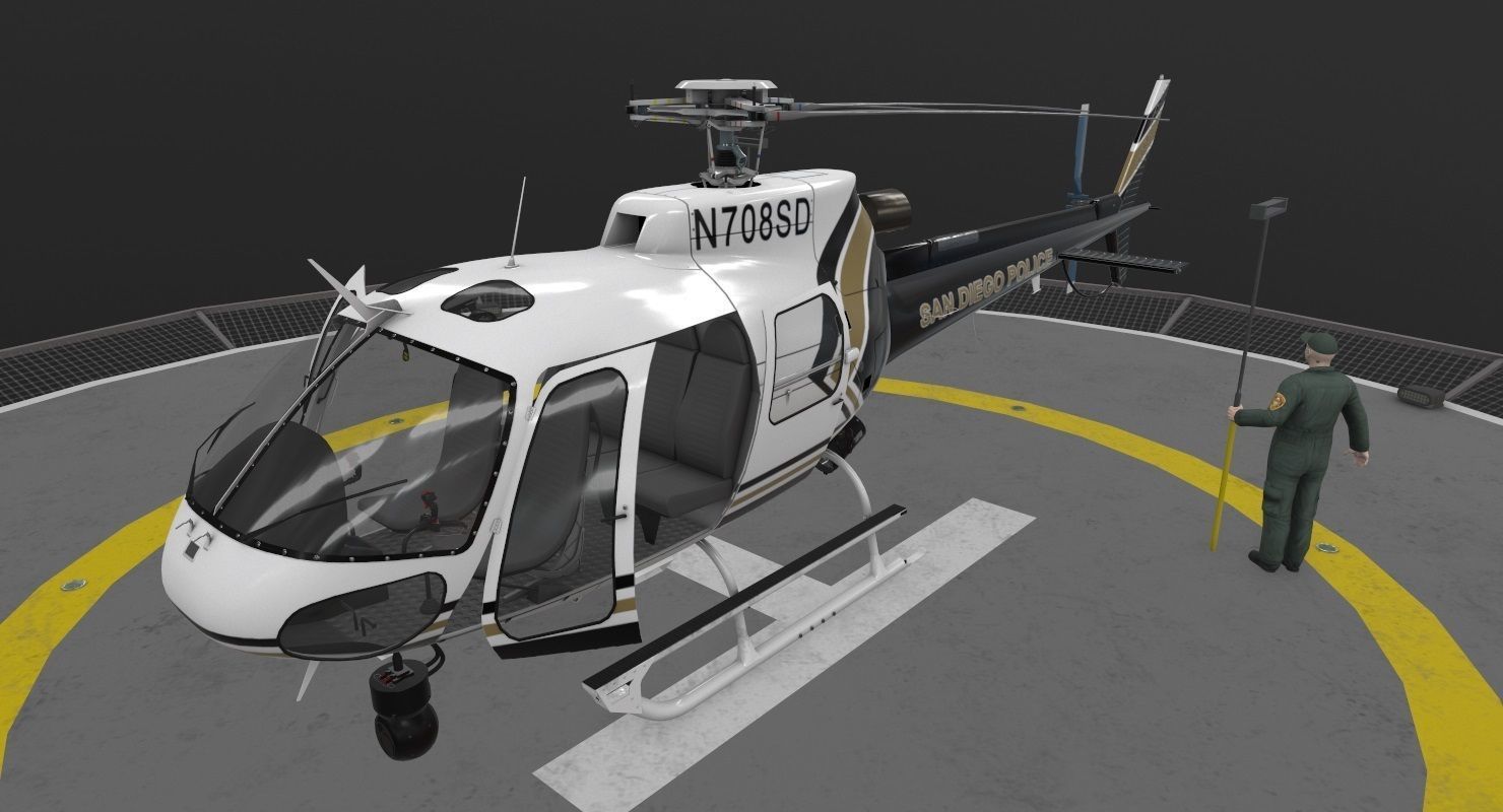 AS-350 San Diego Police Animated Low-poly 3D model_5