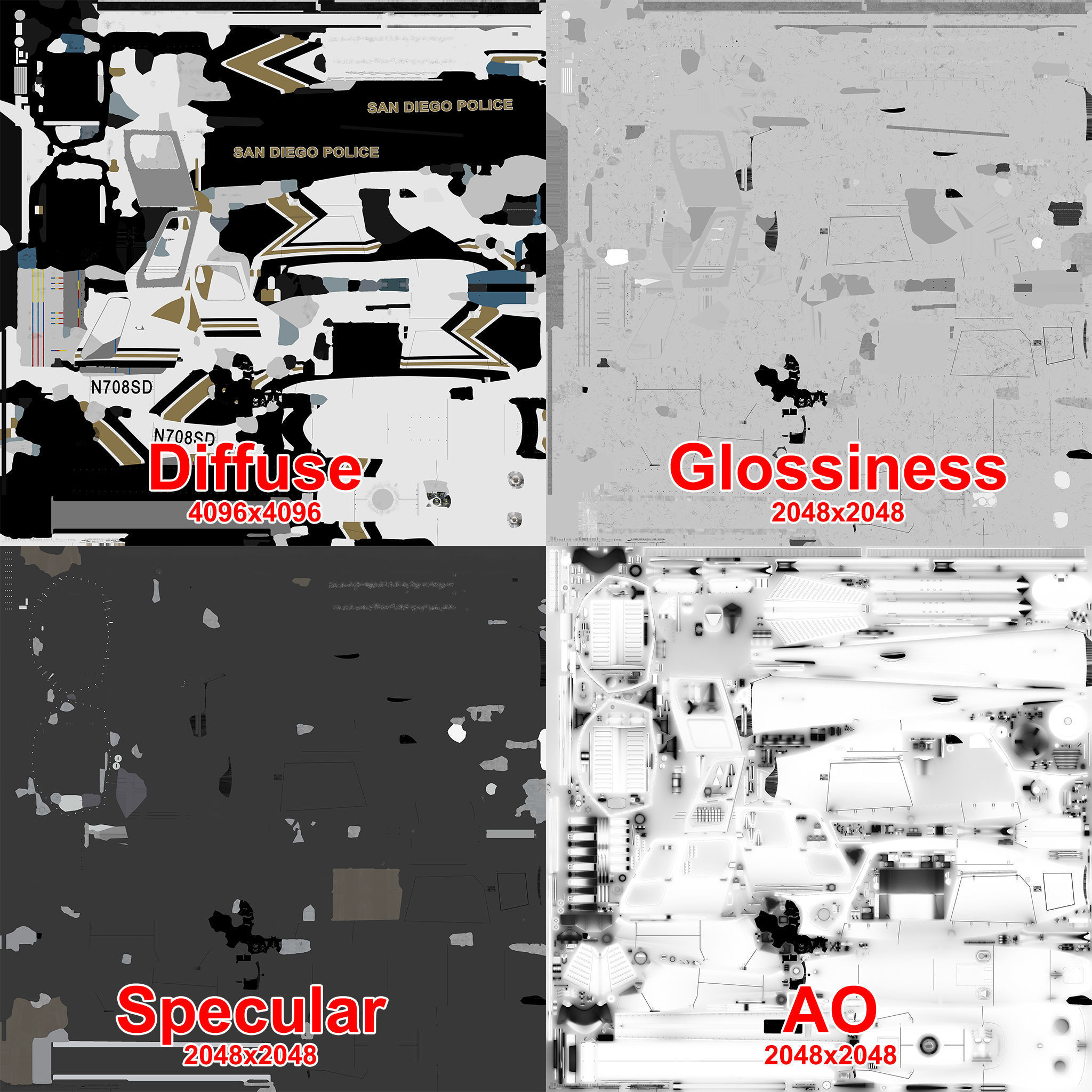  AS-350 San Diego Police Animated Low-poly 3D model_25