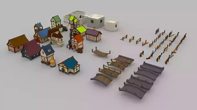 cartoon house bridge fence