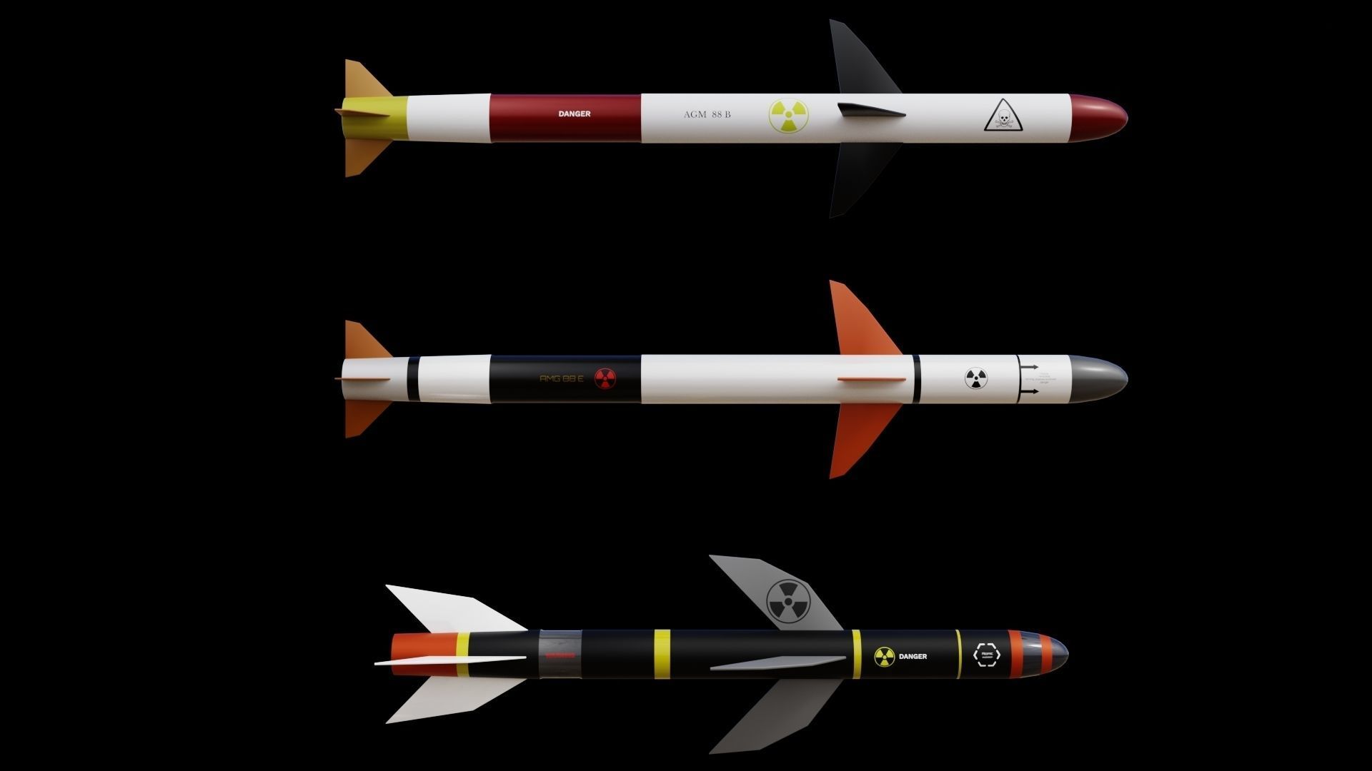 Missile pack 3 models complete textures and materials Low-poly 3D model_1