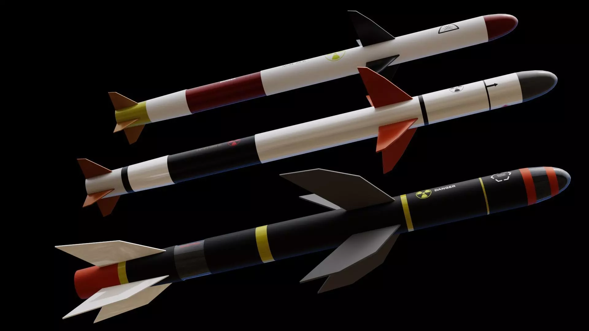 Missile pack 3 models complete textures and materials Low-poly 3D model_0
