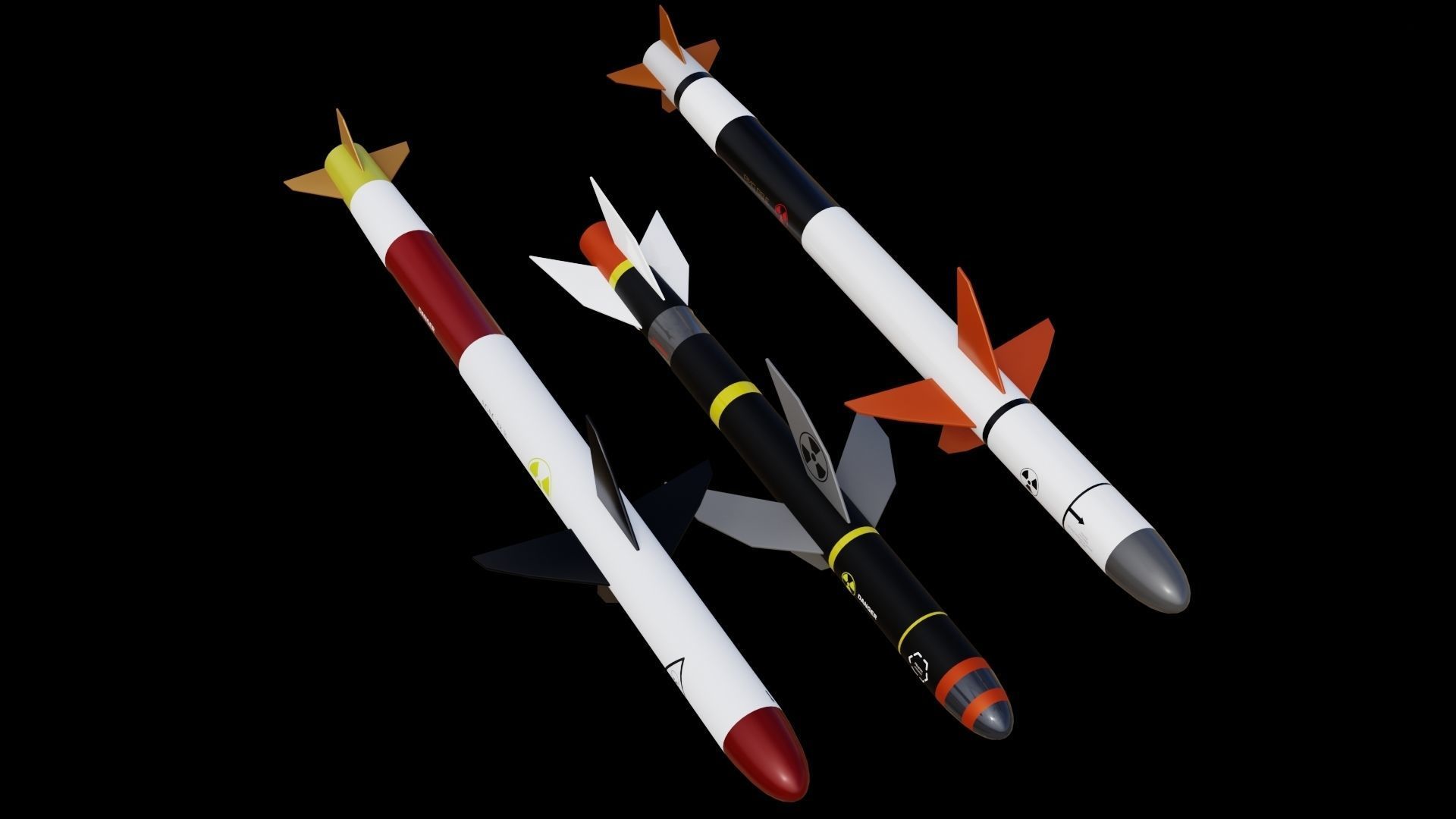 Missile pack 3 models complete textures and materials Low-poly 3D model_2