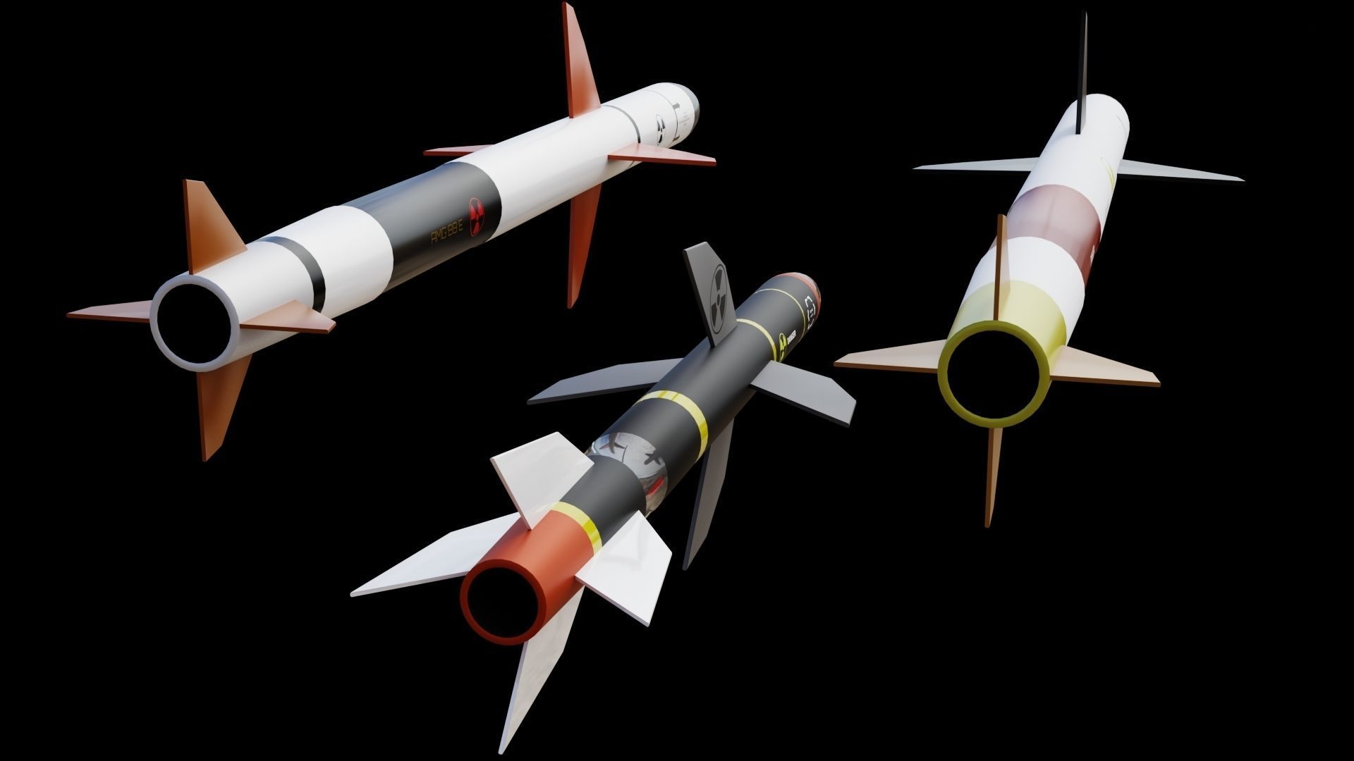 Missile pack 3 models complete textures and materials Low-poly 3D model_3