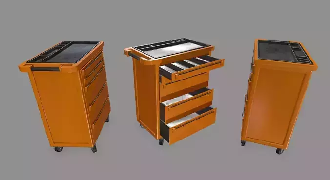 Cupboard orange cart on wheels Low-poly 3D model