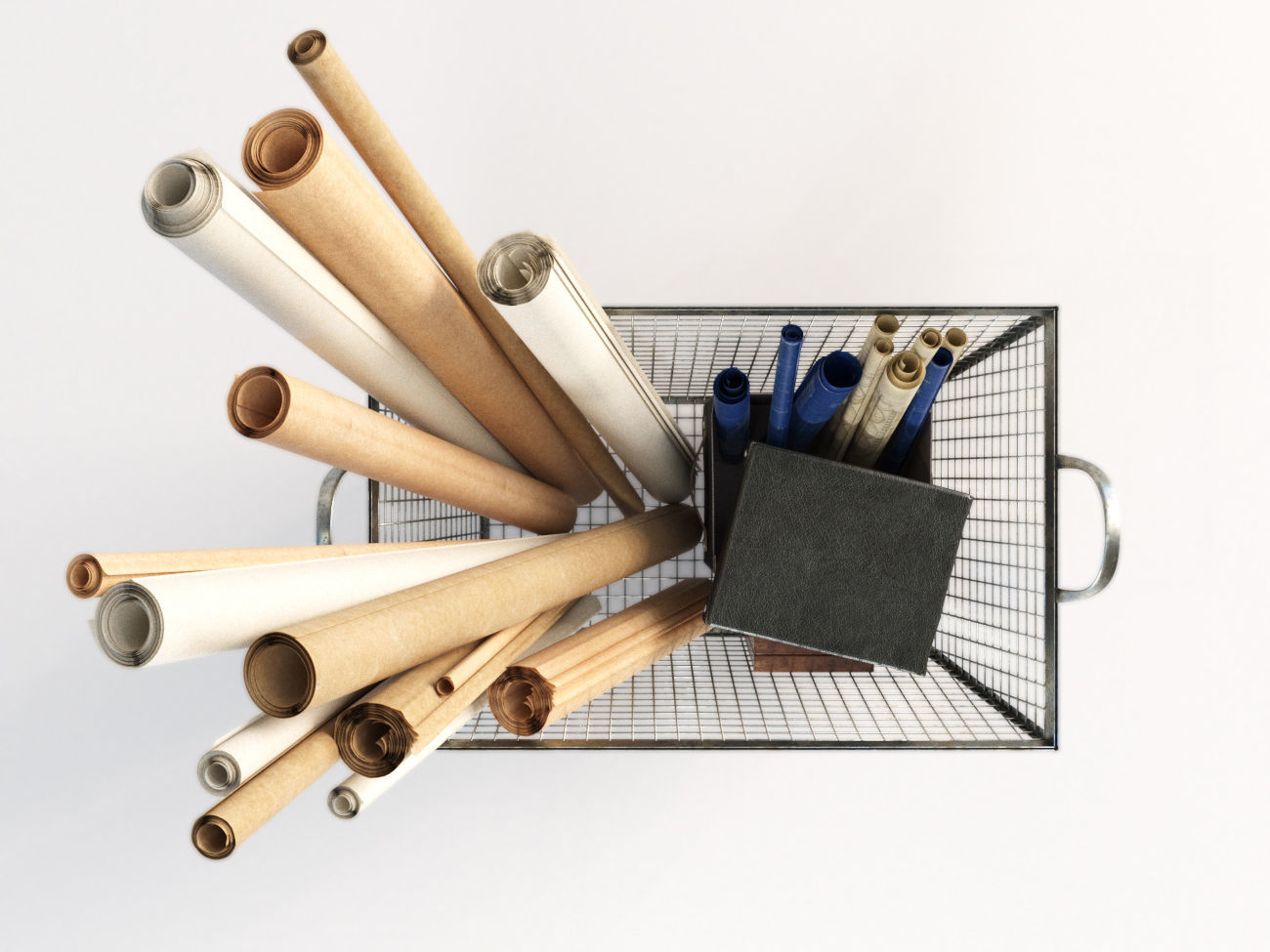 iron basket with paper 3D model_6