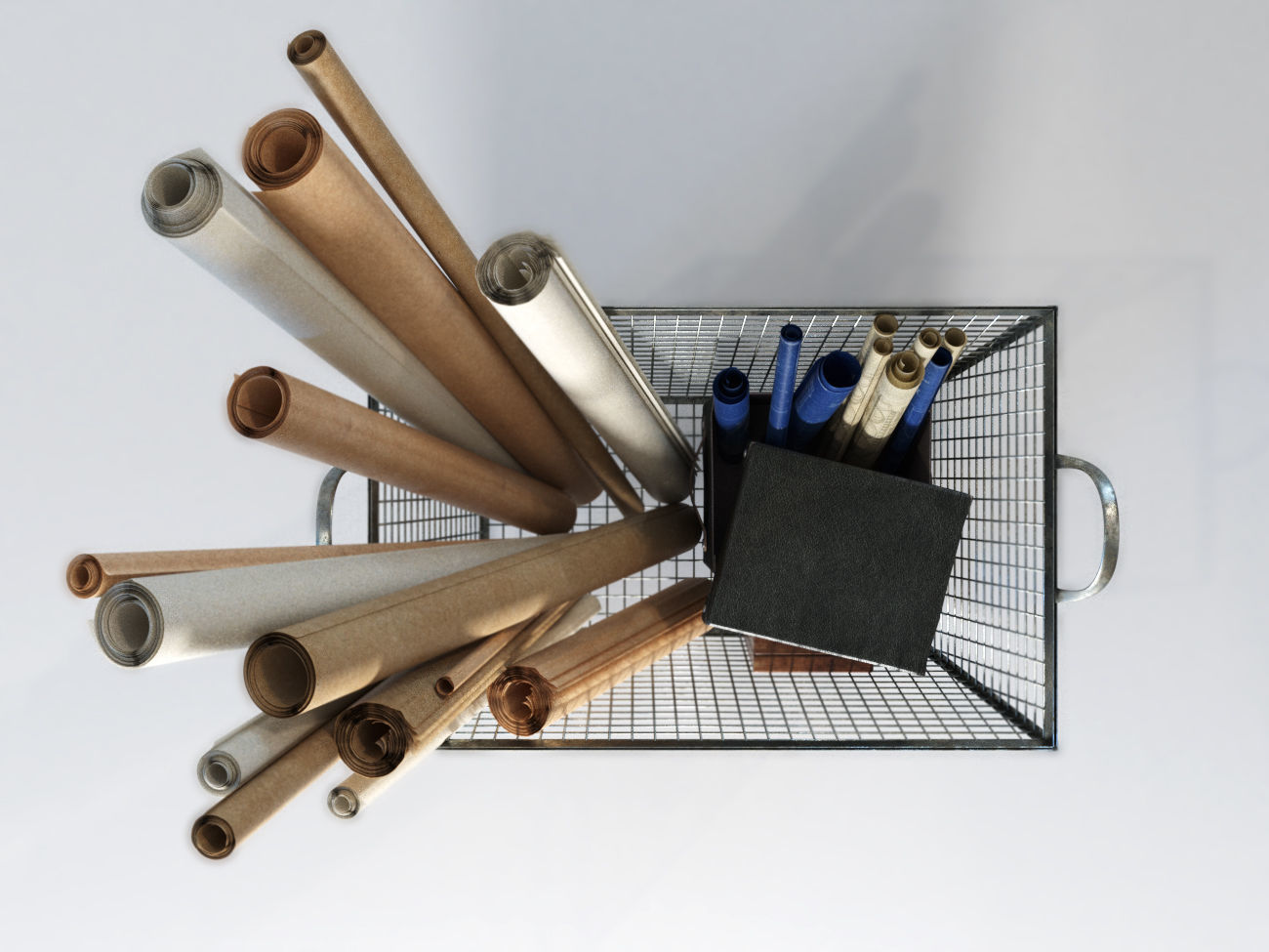 iron basket with paper 3D model_10