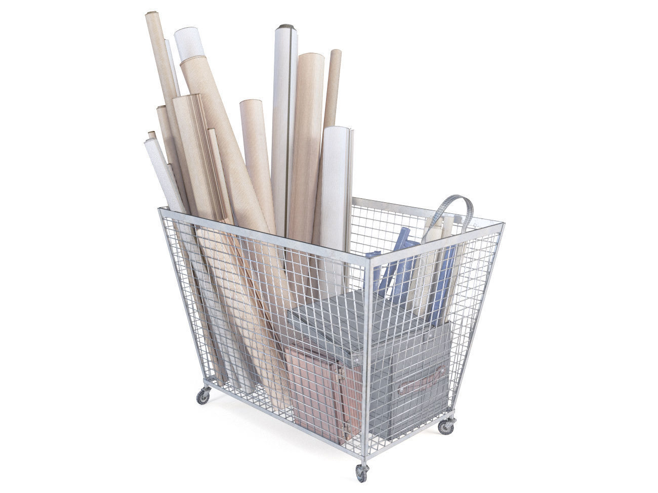 iron basket with paper 3D model_3