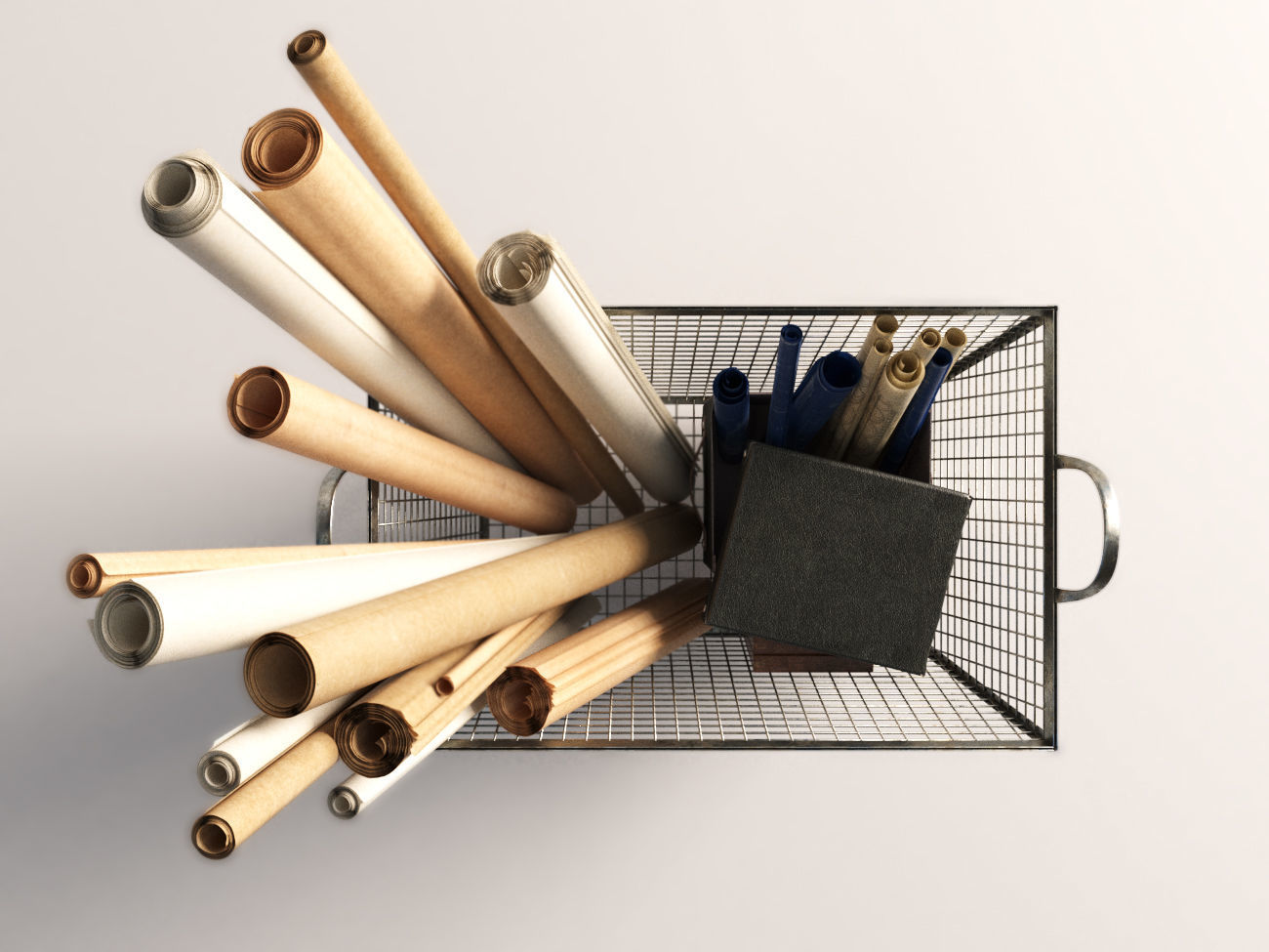 iron basket with paper 3D model_7