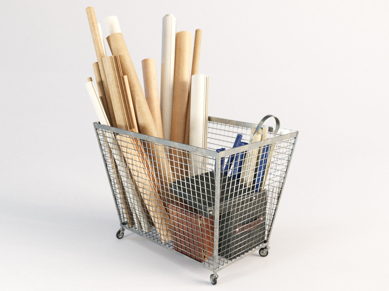 iron basket with paper 3D model_1