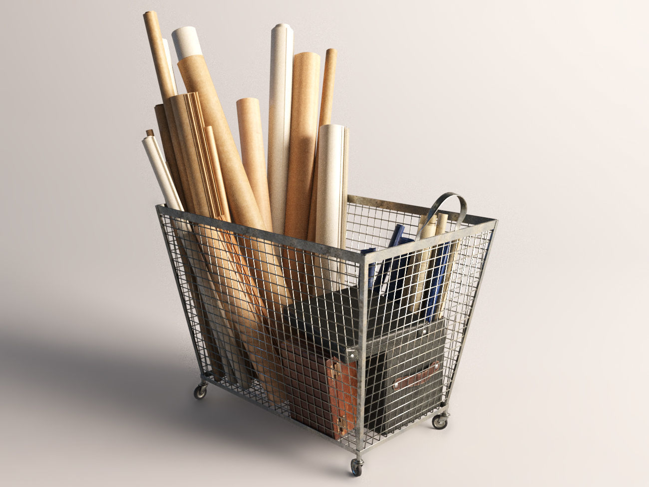 iron basket with paper 3D model_2