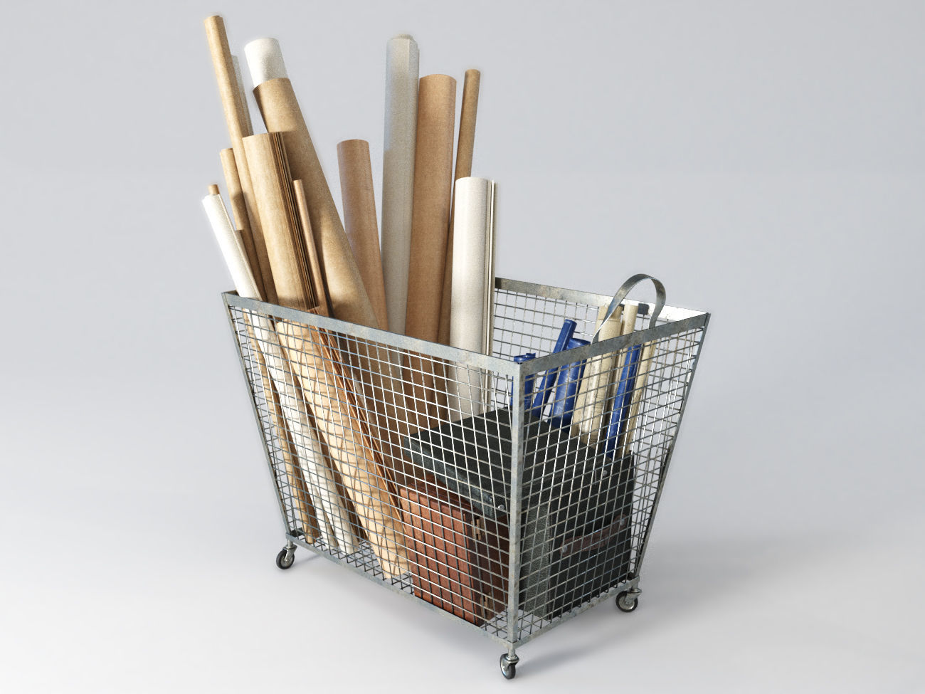 iron basket with paper 3D model_5