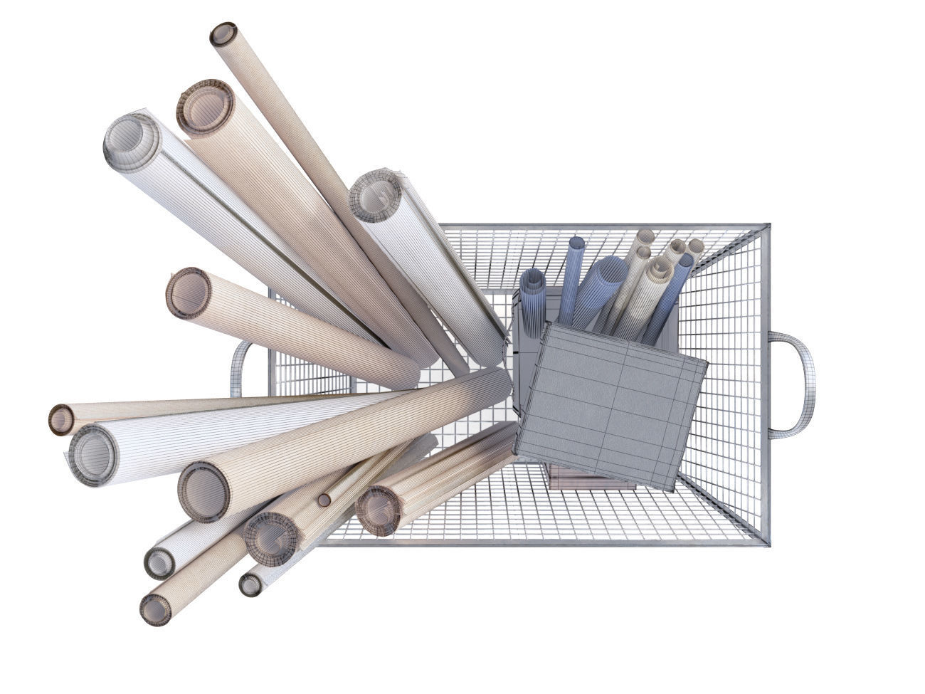 iron basket with paper 3D model_8