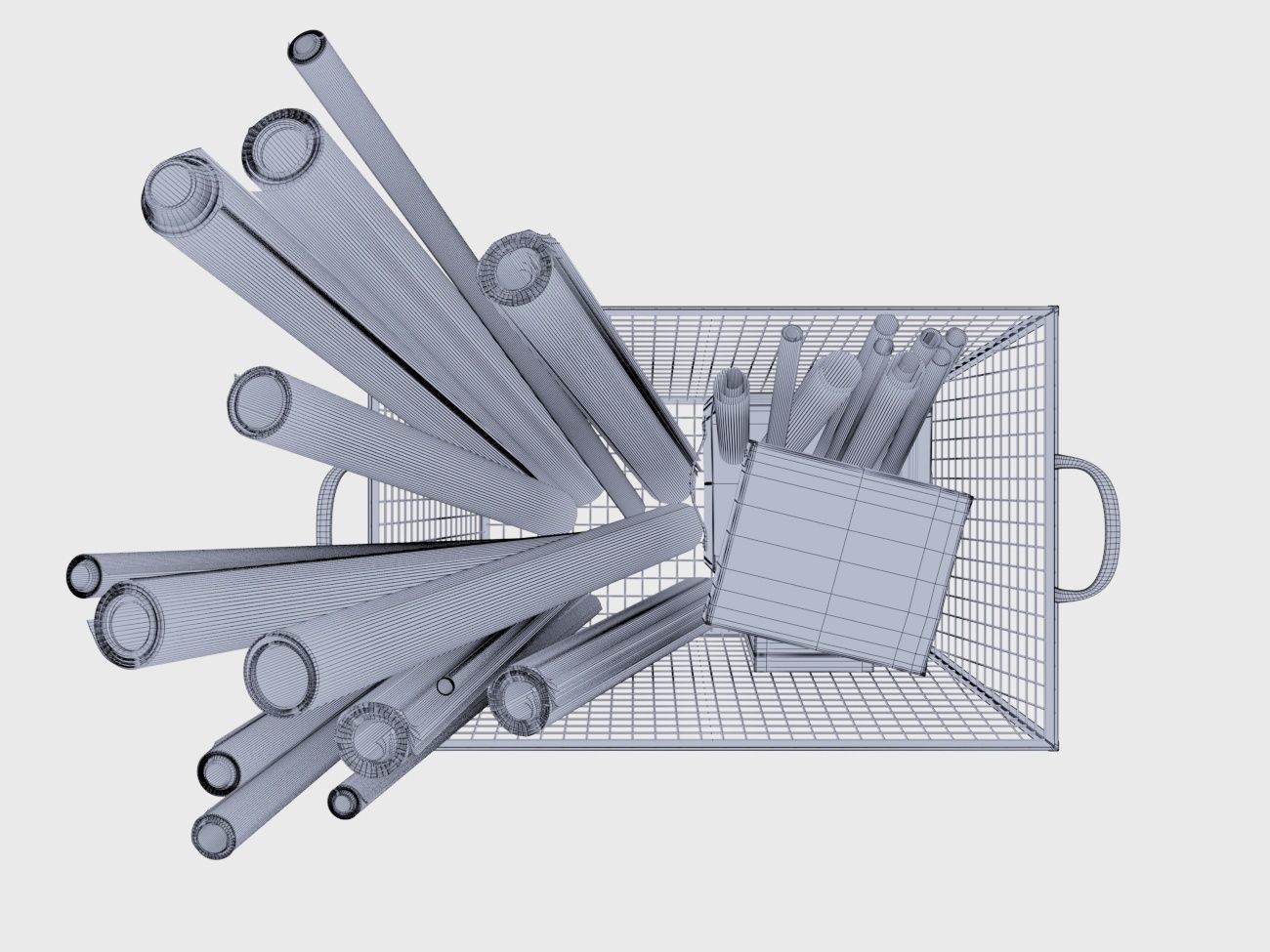 iron basket with paper 3D model_9