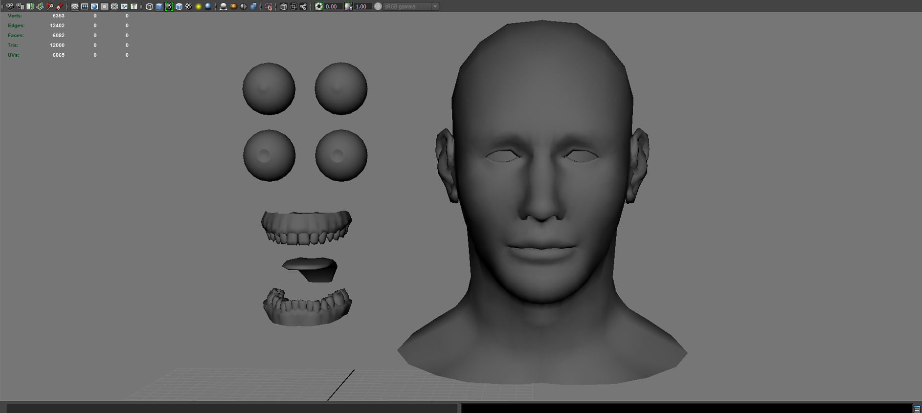 Head base and Mouth interior and Eyes with symmetrical UV Low-poly 3D model_1