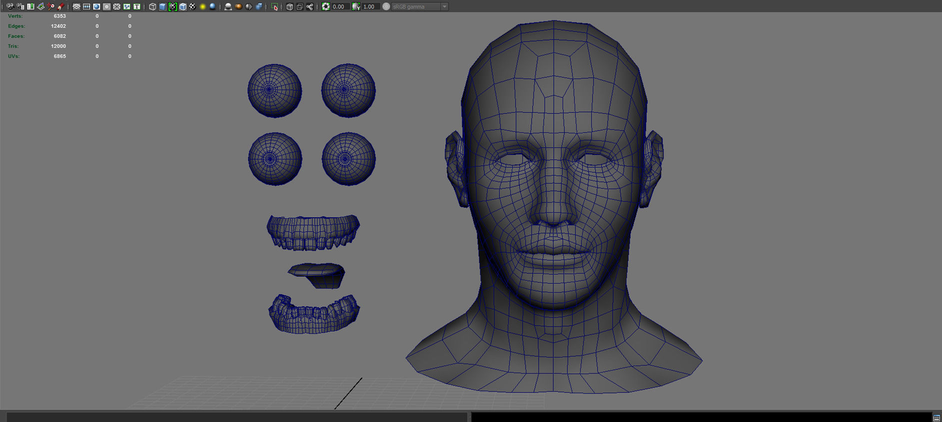 Head base and Mouth interior and Eyes with symmetrical UV Low-poly 3D model_2