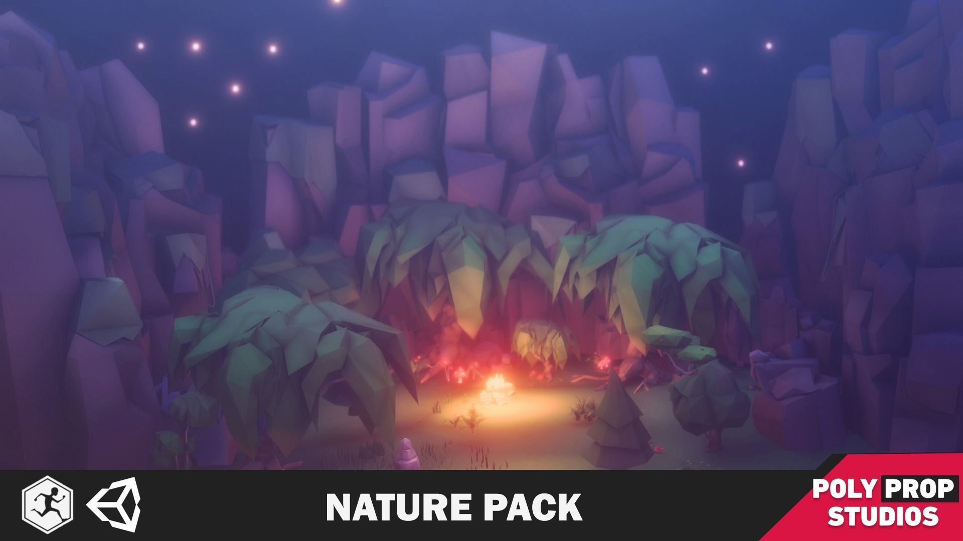 Nature Pack Low Poly Cartoon Trees Grass Plants and Rocks Low-poly 3D model_4