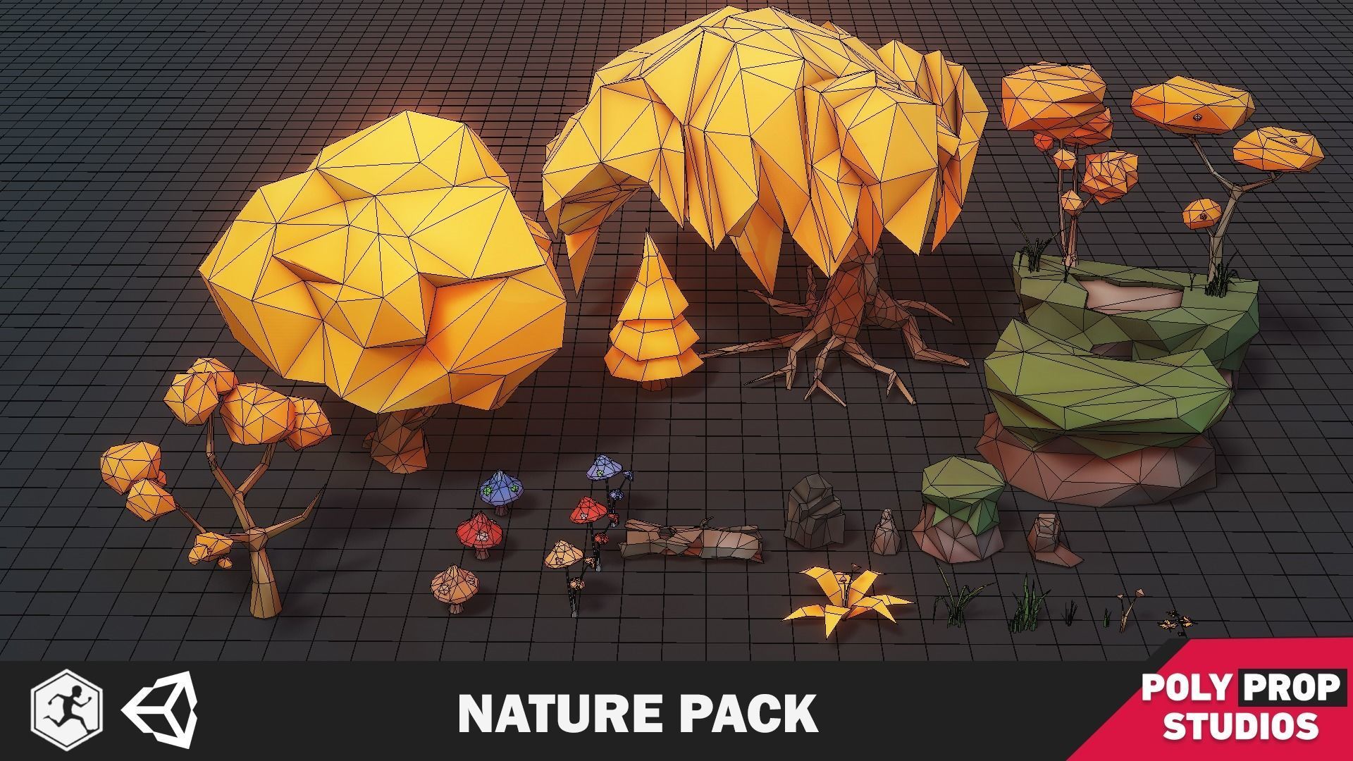 Nature Pack Low Poly Cartoon Trees Grass Plants and Rocks Low-poly 3D model_8
