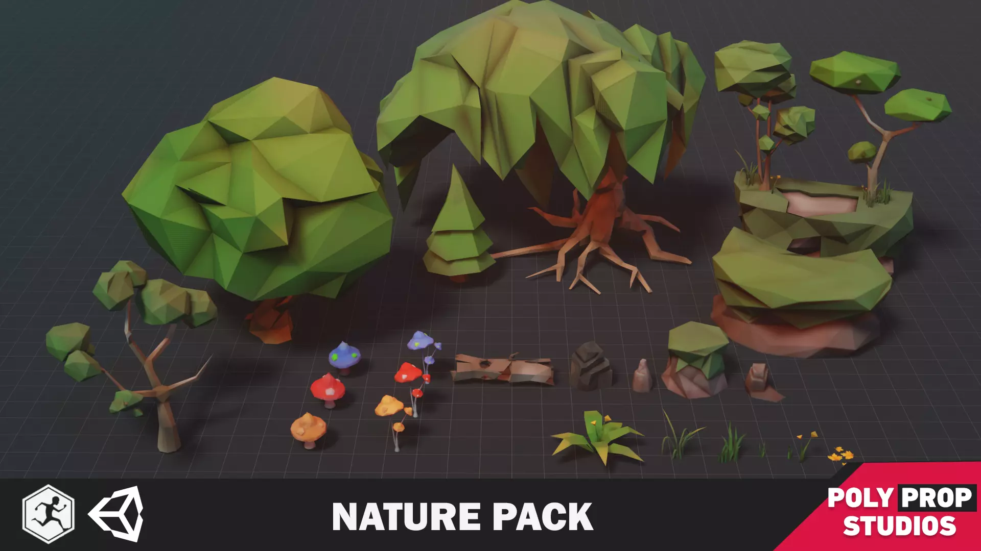 Nature Pack Low Poly Cartoon Trees Grass Plants and Rocks Low-poly 3D model_0
