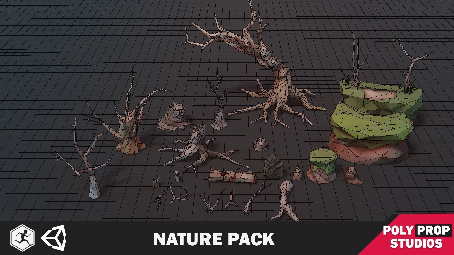 Nature Pack Low Poly Cartoon Trees Grass Plants and Rocks Low-poly 3D model_7