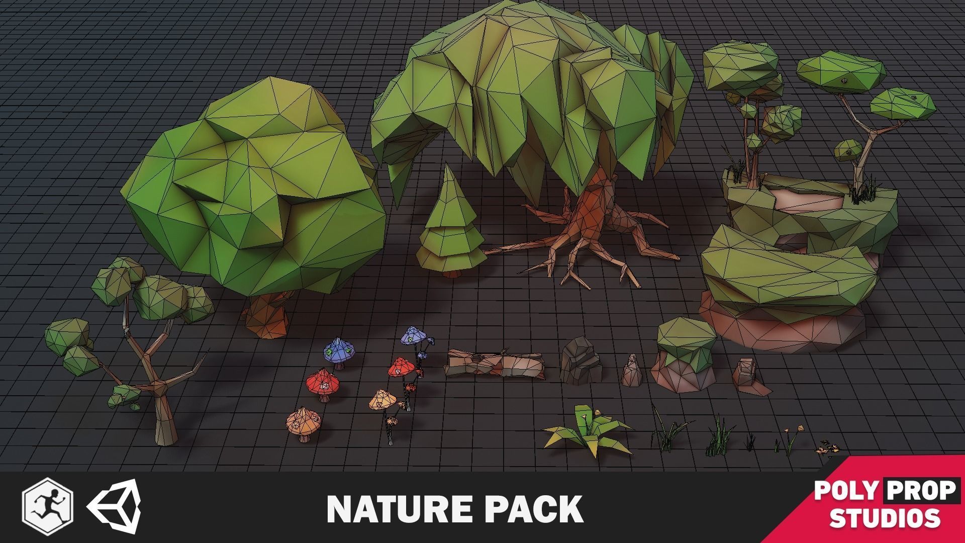 Nature Pack Low Poly Cartoon Trees Grass Plants and Rocks Low-poly 3D model_6