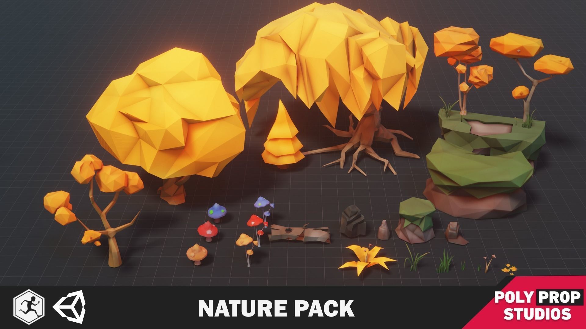 Nature Pack Low Poly Cartoon Trees Grass Plants and Rocks Low-poly 3D model_2