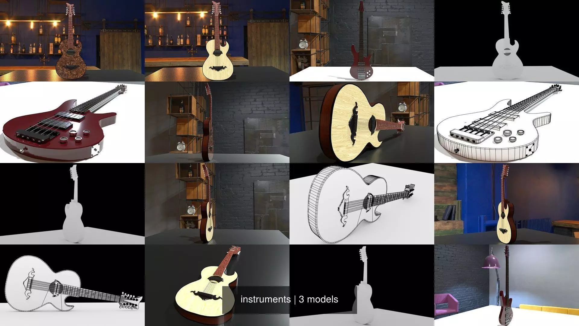 instruments different guitars 3D Model Collection_0