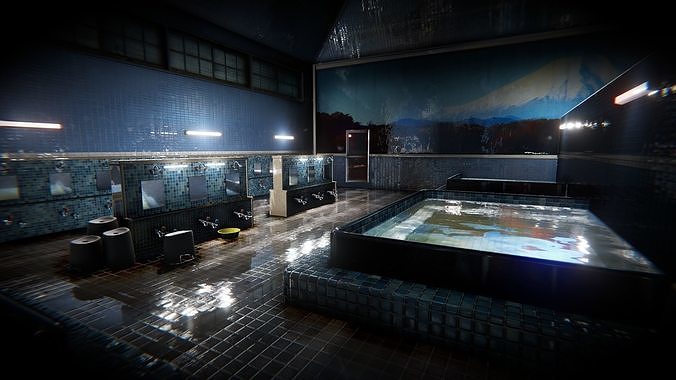HQ Old Japanese Bathhouse Environment Low-poly 3D model 4