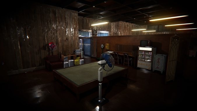 HQ Old Japanese Bathhouse Environment Low-poly 3D model 2