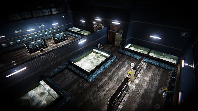 HQ Old Japanese Bathhouse Environment Low-poly 3D model 3