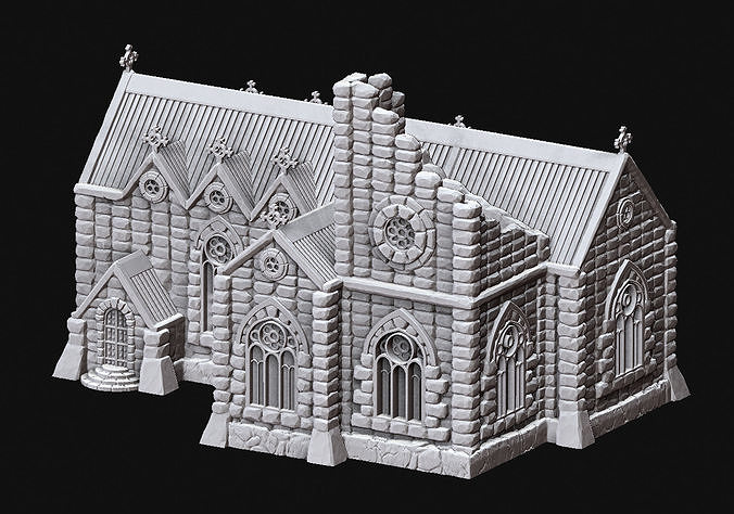 The medieval Church is partially destroyed 3D print model