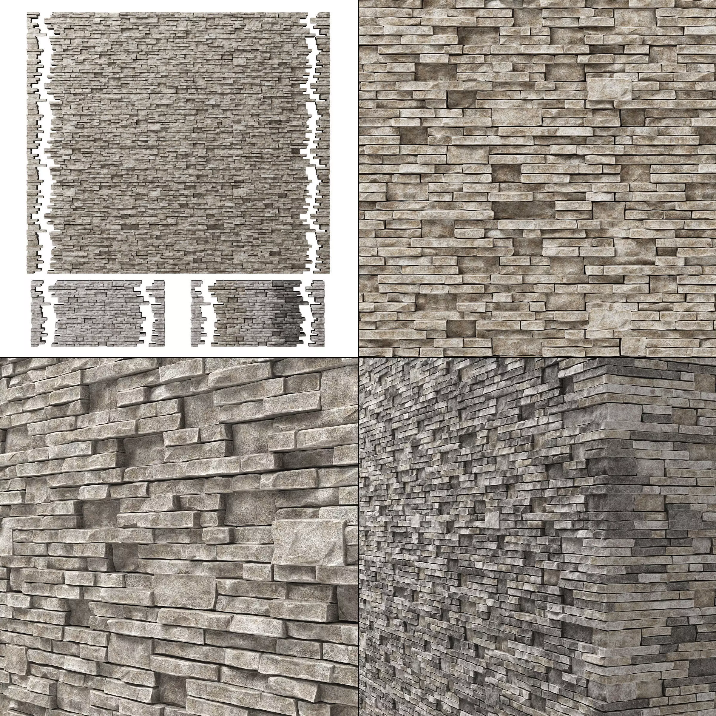 Brick stone wall granite many n3 3D model_0