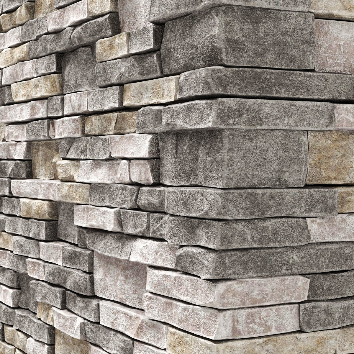 Brick stone wall granite many n3 3D model_7