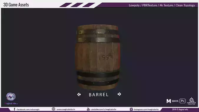 Wooden Barrel Game Ready lowpoly Low-poly 3D model