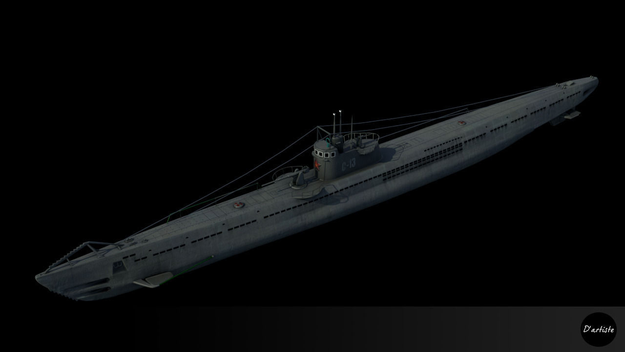 Soviet submarine S-13 C-13 1945 Low-poly 3D model_2