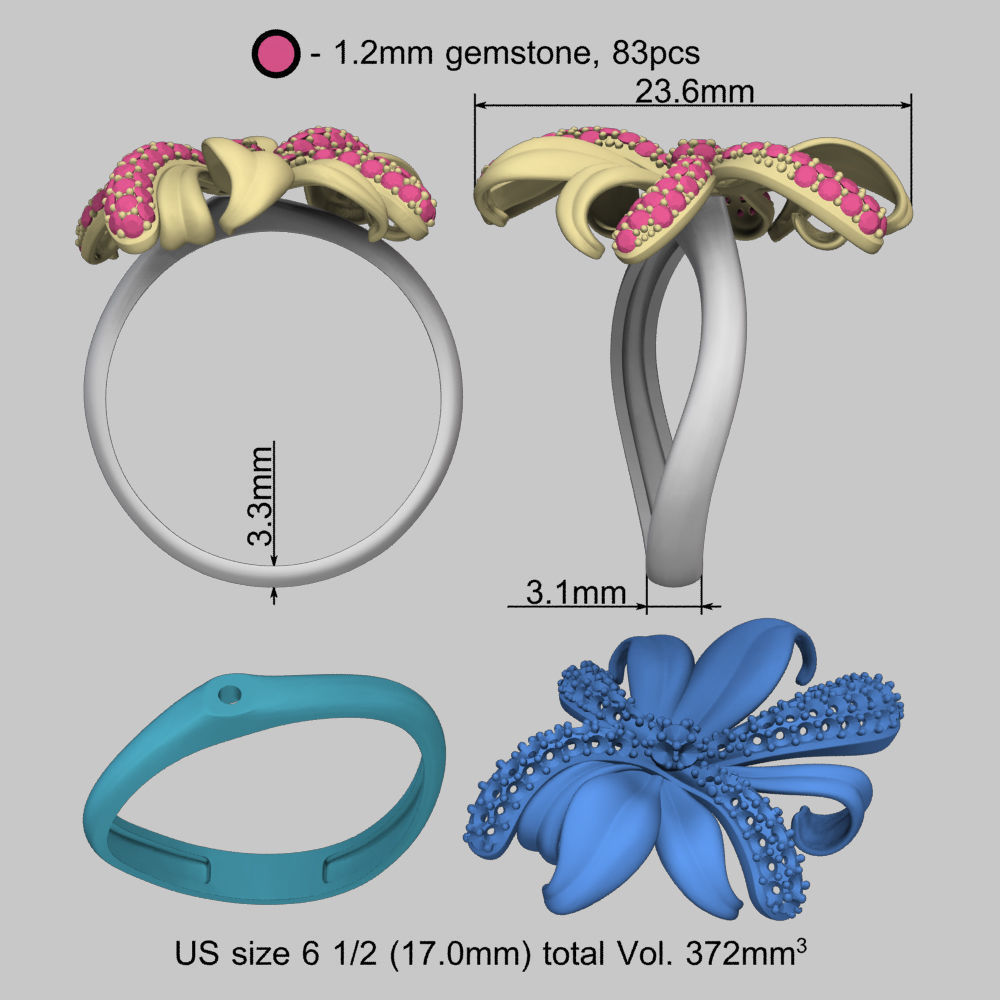 Gold Flower Ring 3D print model_25