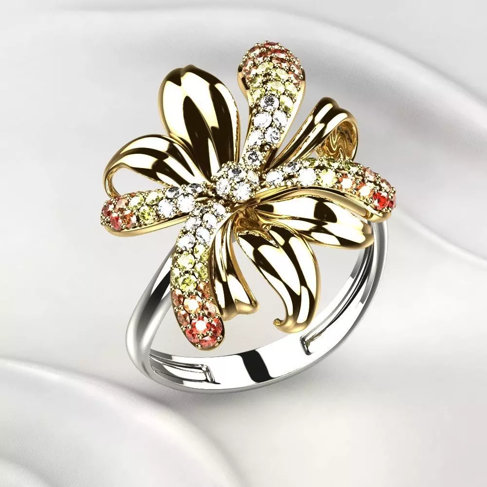 Gold Flower Ring 3D print model_0