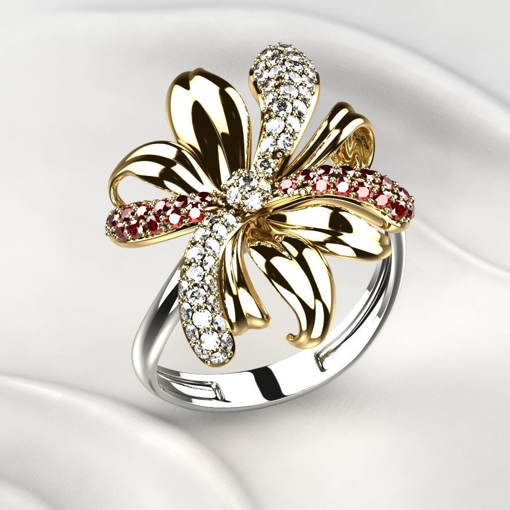 Gold Flower Ring 3D print model_3